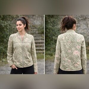 Anthropology sz LG olive utility jacket zip front pockets quilted coat sz LG